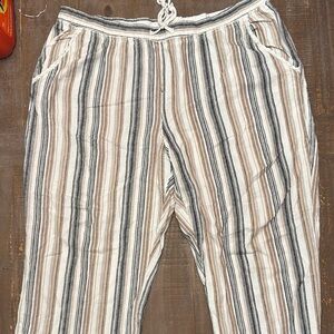 Maurices Black and Tan Linen Trousers with Vertical Stripes